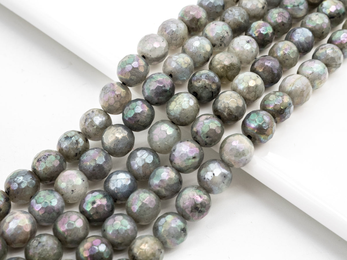 Quality Natural plated Labradorite Faceted Round Beads, 4mm/10mm/12mm Round Faceted Labradorite Gemstone Beads,15.5" Full Strand,SKU#U185
