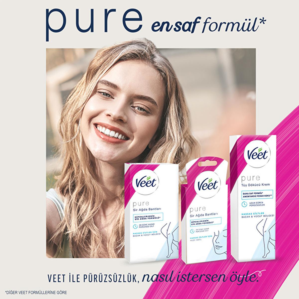 Veet Pure Facial Wax Strips for Sensitive Skin - Hypoallergenic Hair Removal for Face, Easy-Gelwax Technology, 20 Strips & 4 Wipes