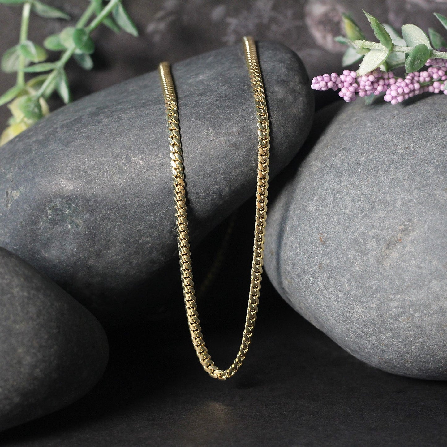 2.6mm 14k Yellow Gold Classic Solid Miami Cuban Chain