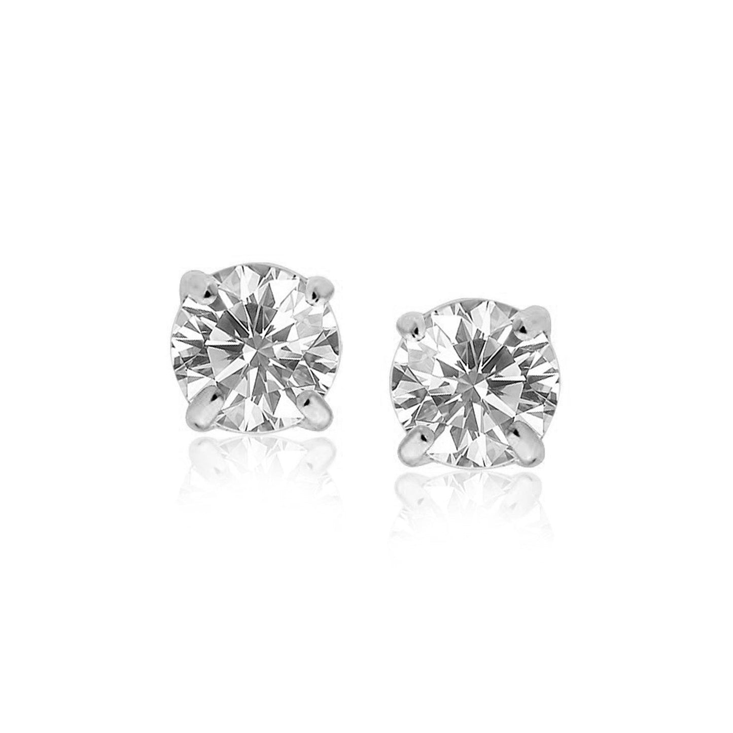 14k White Gold Round CZ Stud Earrings(8mm)