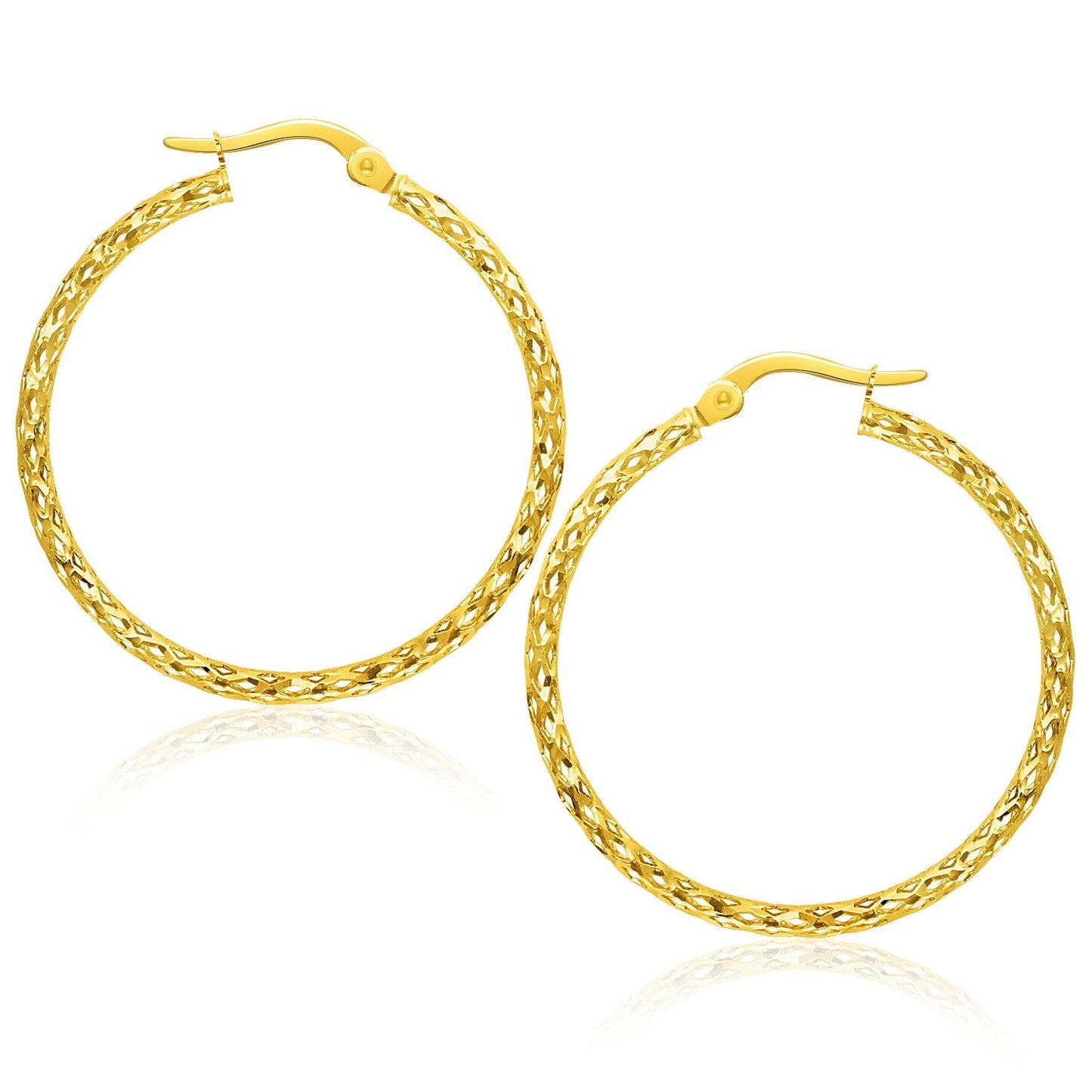 14k Yellow Gold Textured Large Hoop Earrings