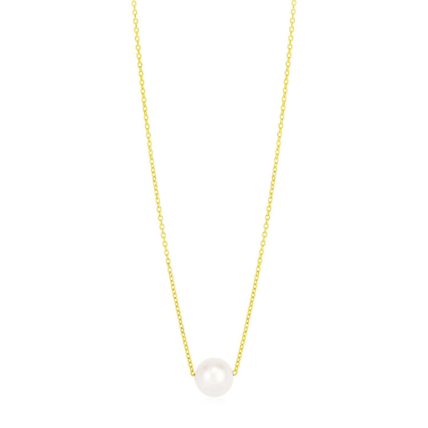 14k Yellow Gold 7mm Pearl Solitaire Necklace