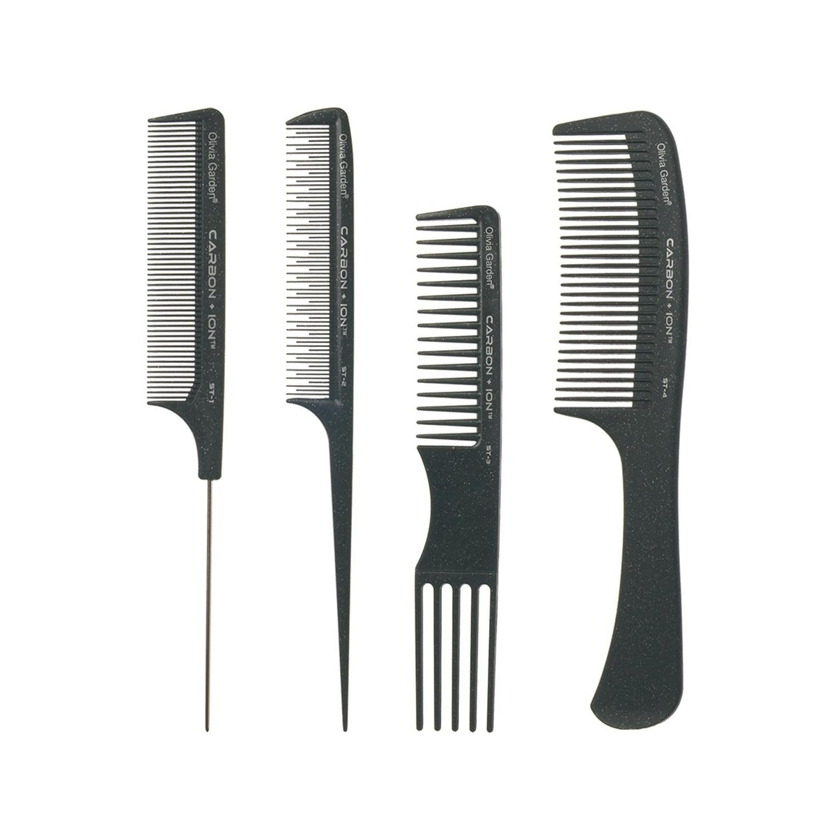 Olivia Garden Carbon Ion ST 4-Piece Comb Set with Pouch