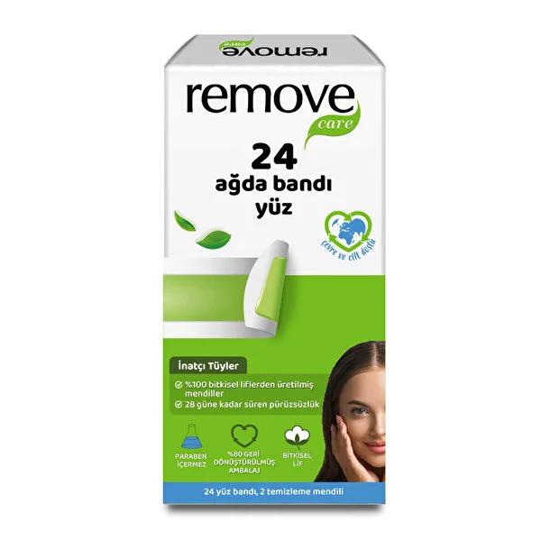 Remove Care Facial Wax Strips: Achieve Smooth, Hair-Free Skin for Up to 4 Weeks. Easy At-Home Face Waxing Kit with Post-Wax Wipes (24 Strips)