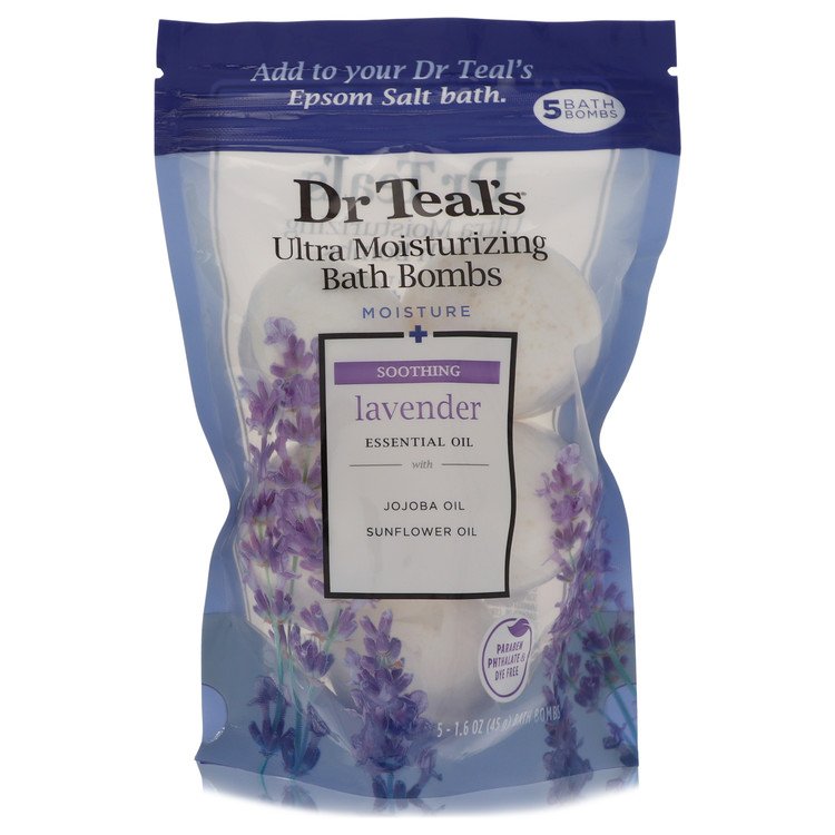 Dr Teal's Ultra Moisturizing Bath Bombs by Dr Teal's Five (5) 1.6 oz Moisture Soothing Bath Bombs with Lavender, Essential Oils, Jojoba Oil, Sunflower Oil (Unisex) 1.6 oz for Men