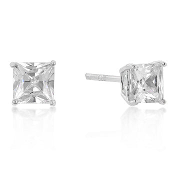 New Sterling Princess Cut Cubic Zirconia Studs