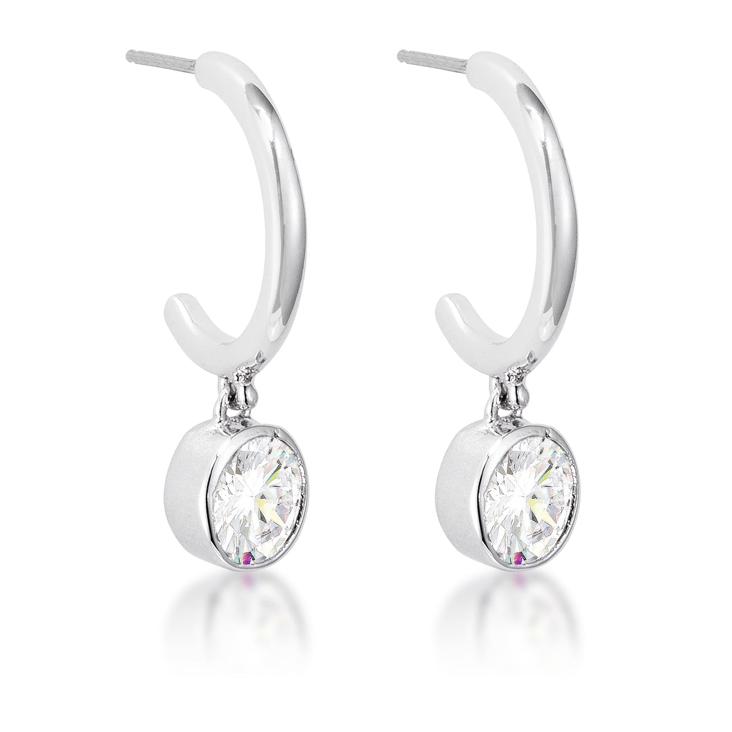 Avera 7mm Cz Plated Drop Hooplet Earrings in Silver