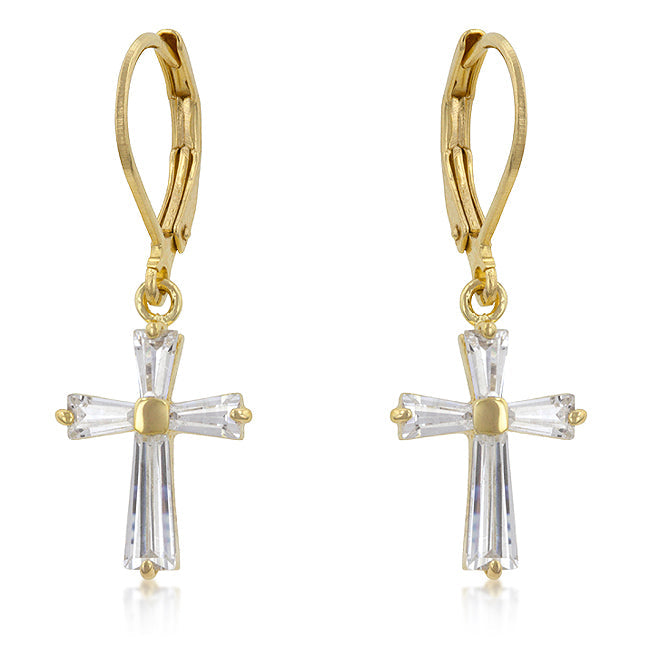 CZ Cross Drop Earrings