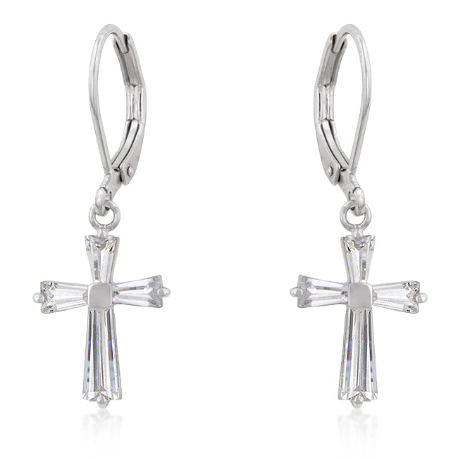 CZ Cross Drop Earrings