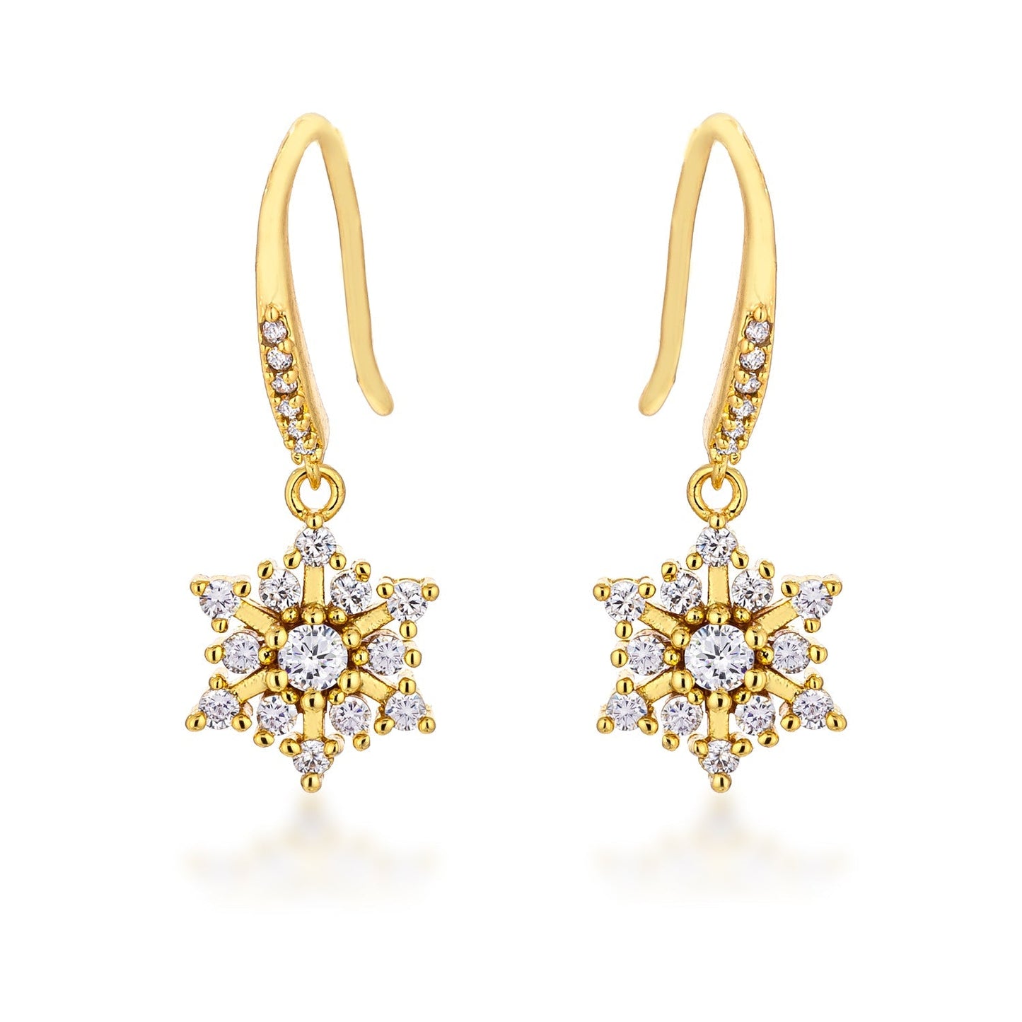 Avera Dainty Snowflake Drop Earrings in Polished Gold