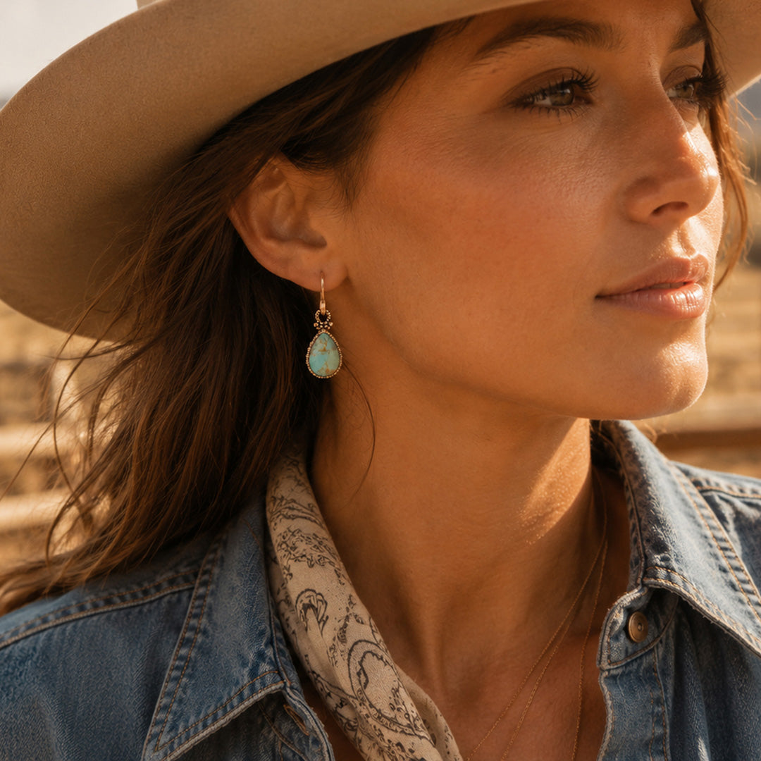 Dreamy Drop Blue Turquoise and Golden Earrings