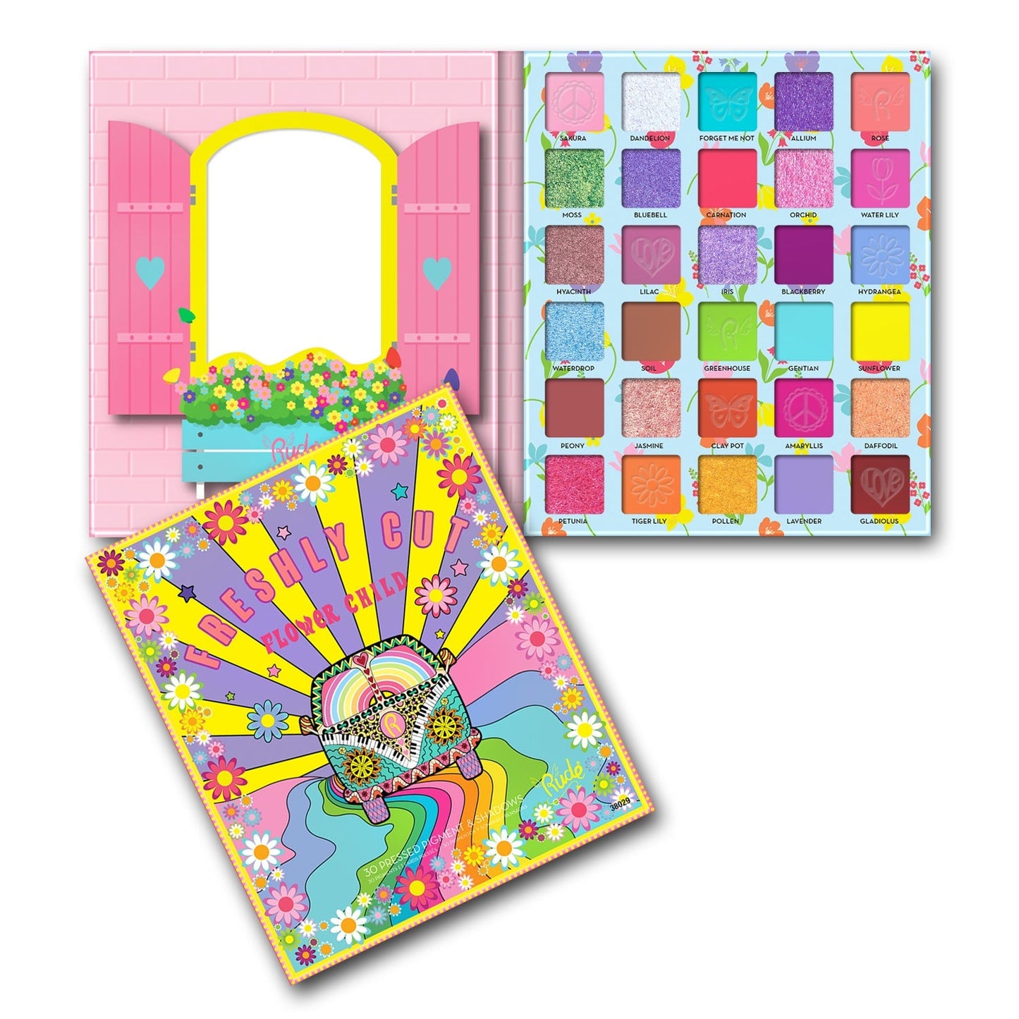 RUDE Flower Child 30 Pressed Pigment and Shadows Palette - Freshly Cut -  Freshly Cut