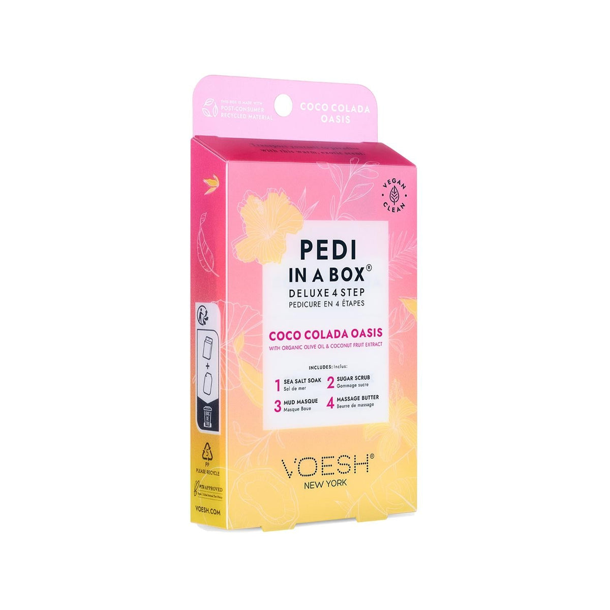 Voesh New York Deluxe Pedicure Kit - 4-Step Coco Colada Pedicure Set for Salon-Quality Foot Care at Home