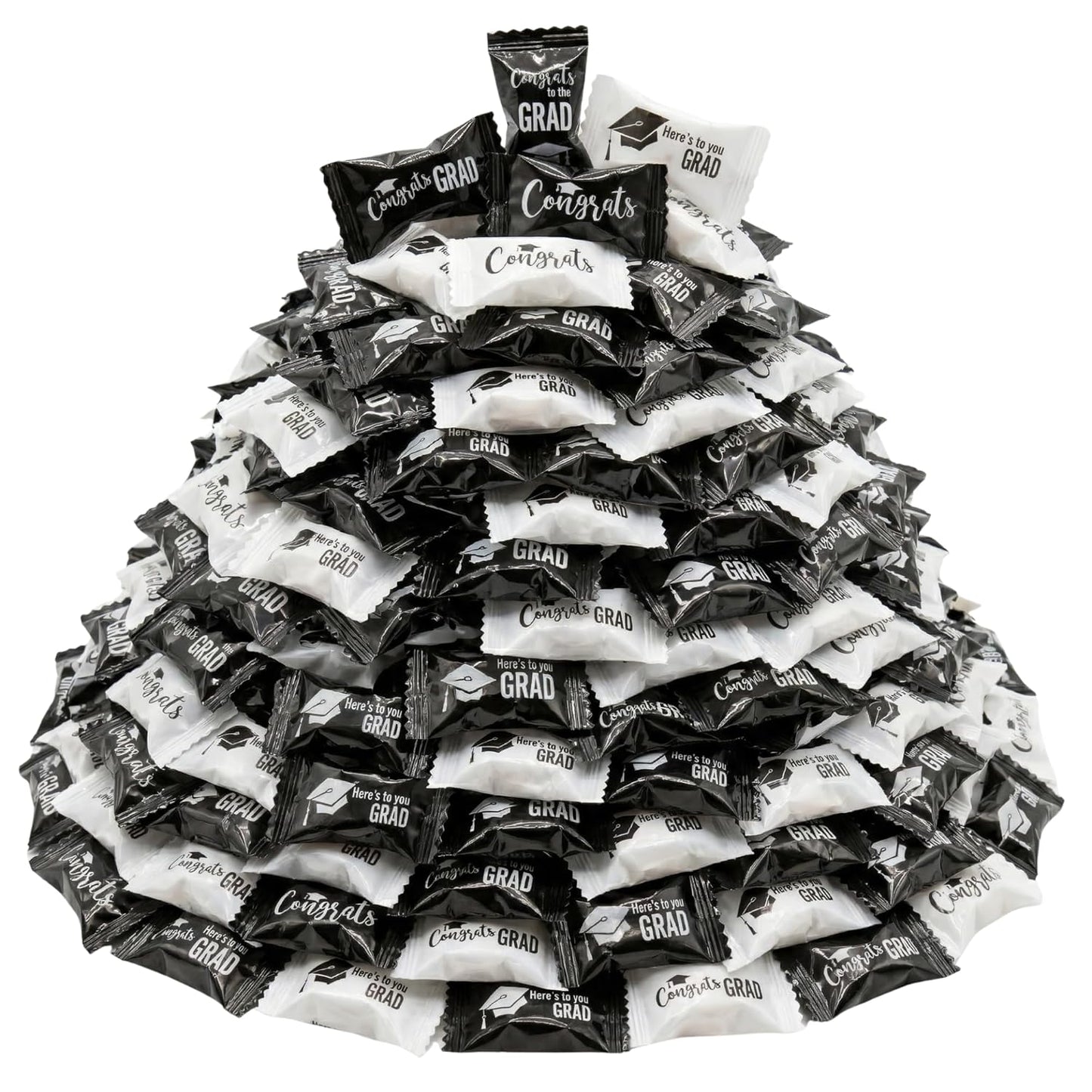 Graduation Mints Black and White 220ct – Individually Wrapped Congrats Grad Candy | Class of 2026 Graduation Party Favors | Bulk Butter Mints for Candy Buffet, Prom & Commencement