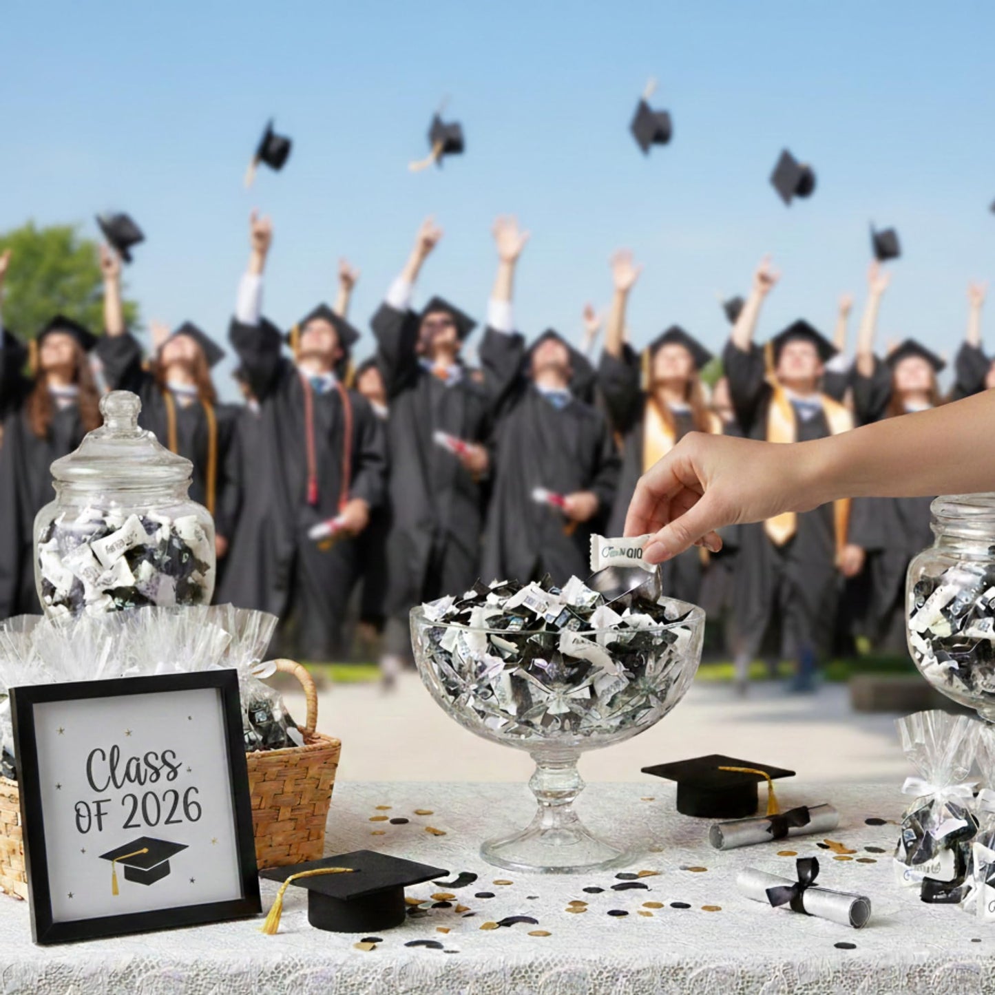 Graduation Mints Black and White 220ct – Individually Wrapped Congrats Grad Candy | Class of 2026 Graduation Party Favors | Bulk Butter Mints for Candy Buffet, Prom & Commencement