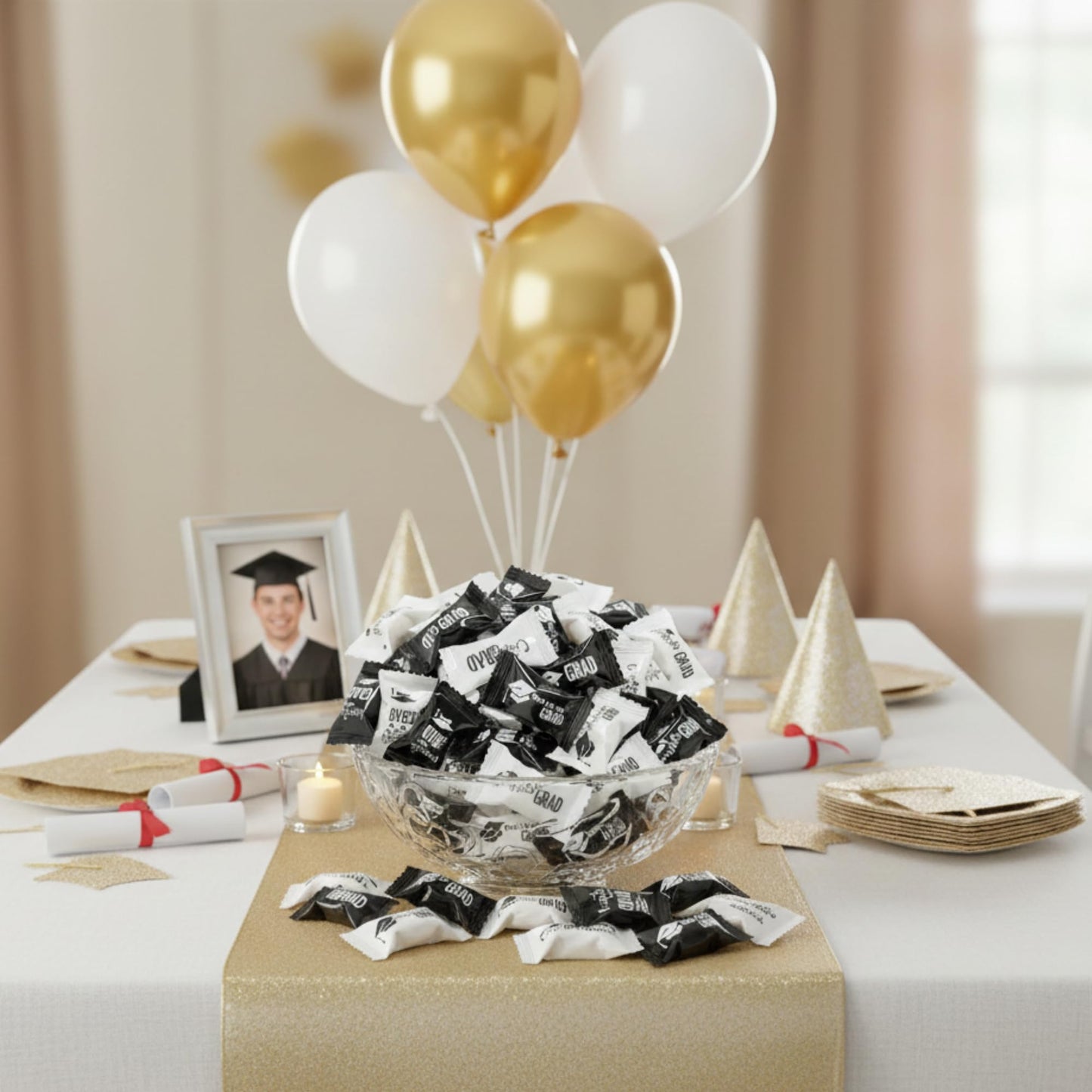 Graduation Mints Black and White 220ct – Individually Wrapped Congrats Grad Candy | Class of 2026 Graduation Party Favors | Bulk Butter Mints for Candy Buffet, Prom & Commencement