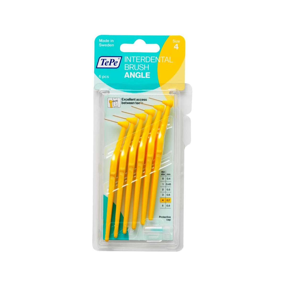 TePe Angel 0.7mm Interdental Brushes - 6 Pack | Yellow Gentle Gum Cleaning Brush for Tight Spaces & Orthodontic Appliances