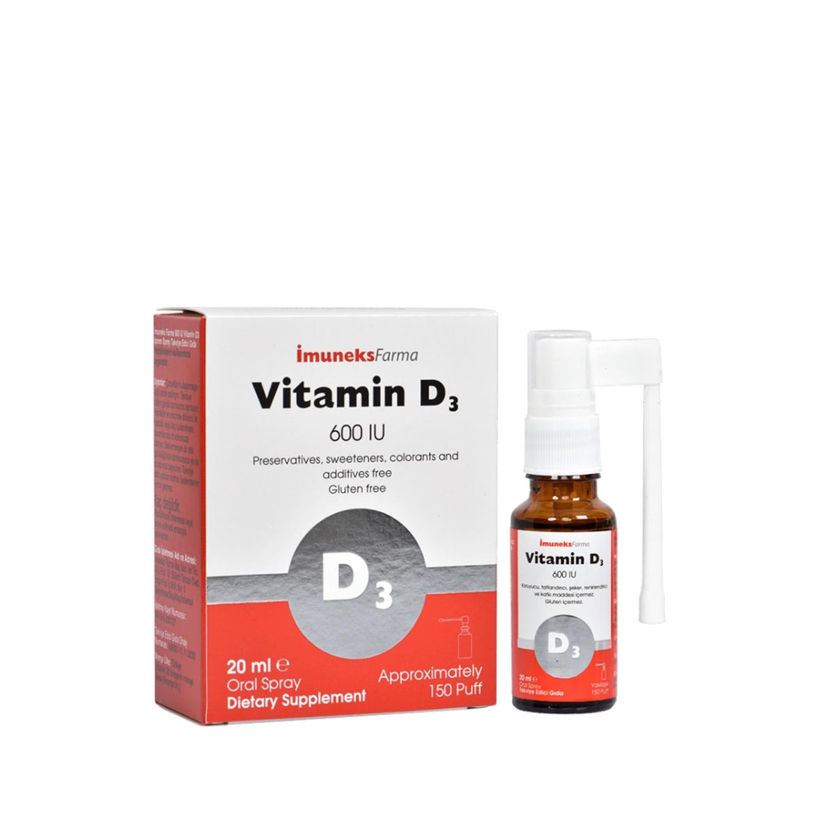 Imuneks Vitamin D3 600 IU Spray 20ml - Boosts Bone Health & Immune Function