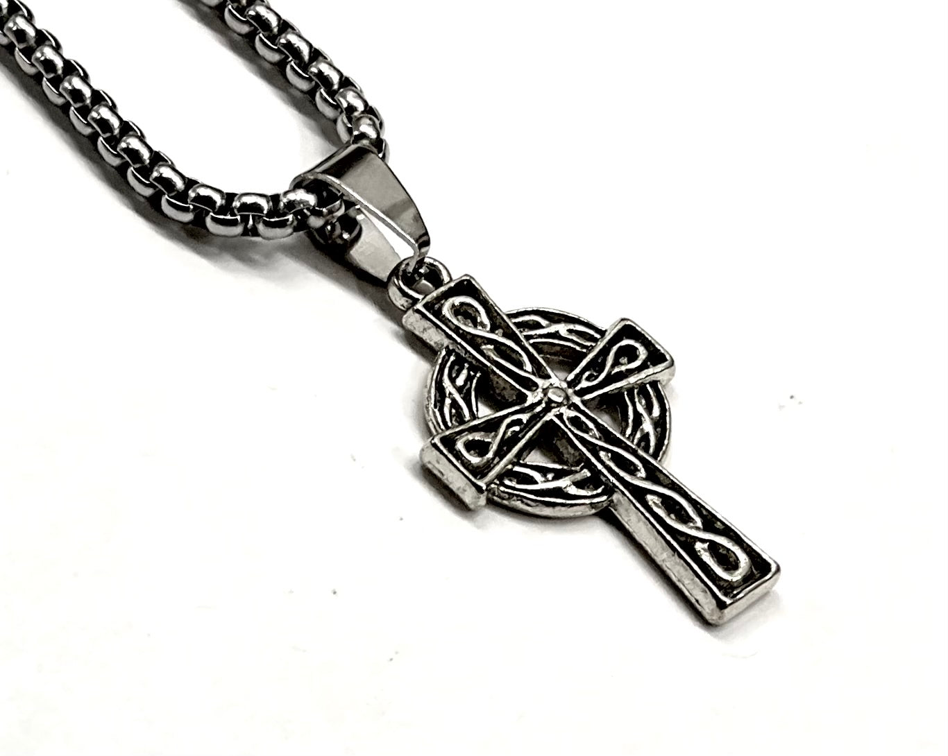 Small Silver Cross Necklace Celtic Irish Knot Crucifix Waterproof Hypoallergenic Thick Large Cross Vintage Filigree Viking Box Chain