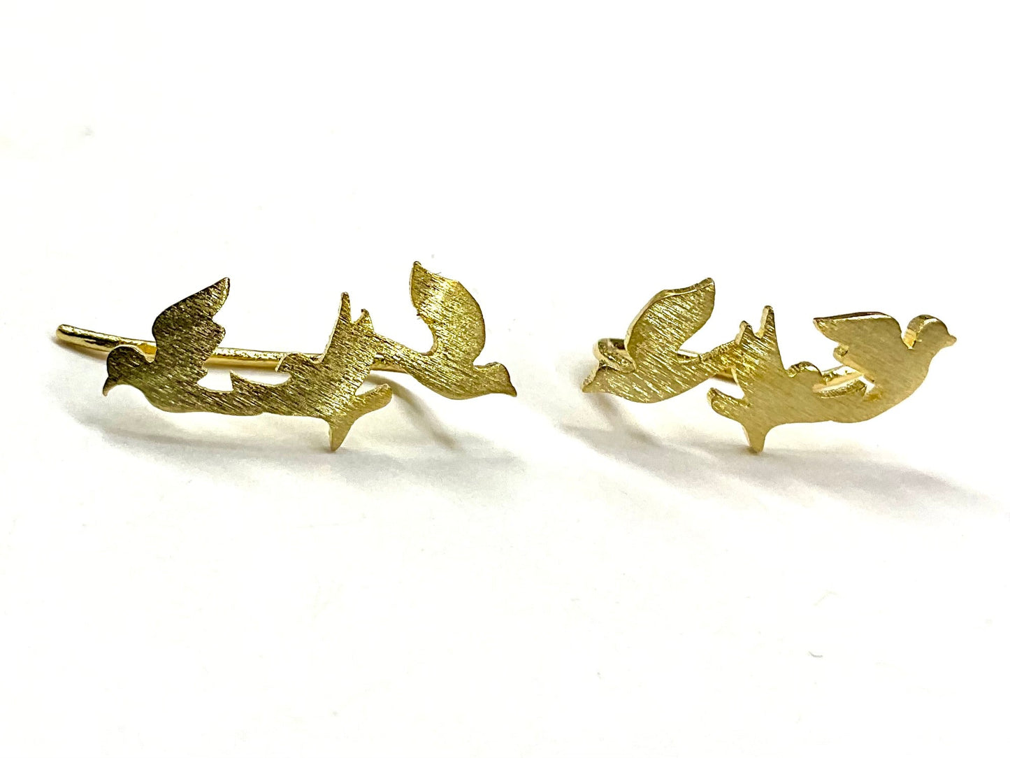 Gold Peace 3 Dove Stud Earrings ear climber olive branch baptism wedding dove Holy Spirit symbol of Sole and Holy Spirit Womans Girls Christian Jewelry