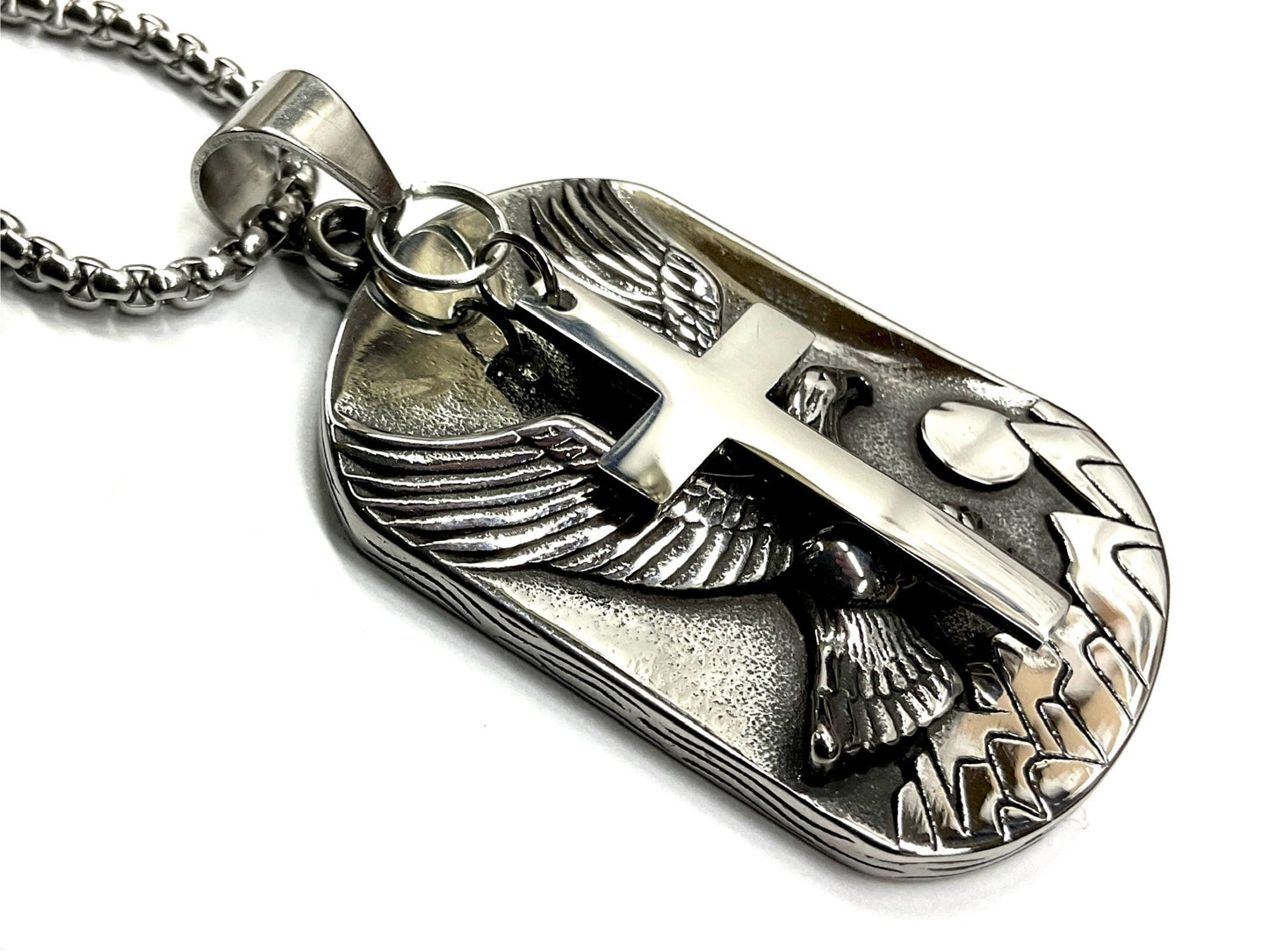 Western Mountain Eagle Dog Tag and Cross Necklace