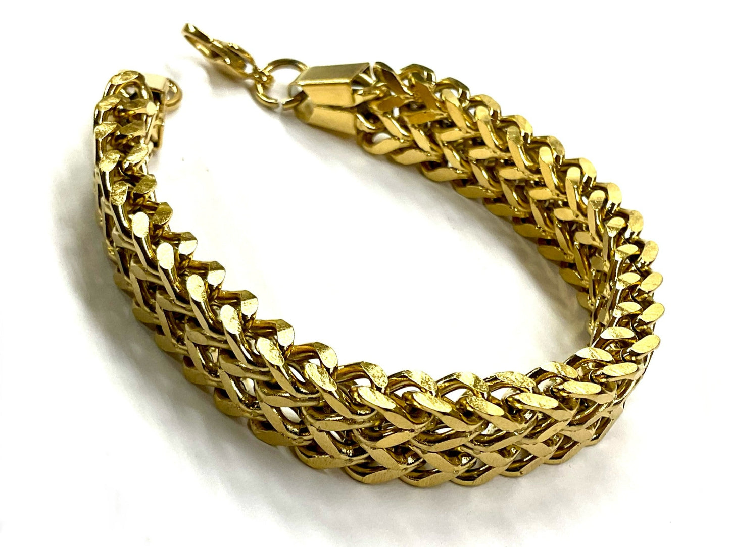 Wide Chain Bracelet for Men Black Gold Silver Double Thick Cuff Bangle Active Wear Stainless Steel Engraved Boys Design Jewelry