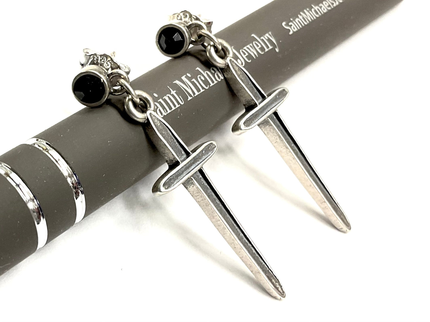 Solid Sterling Silver and Black Onyx Earrings Dangle with Studs S925 Hypoallergenic Elegant