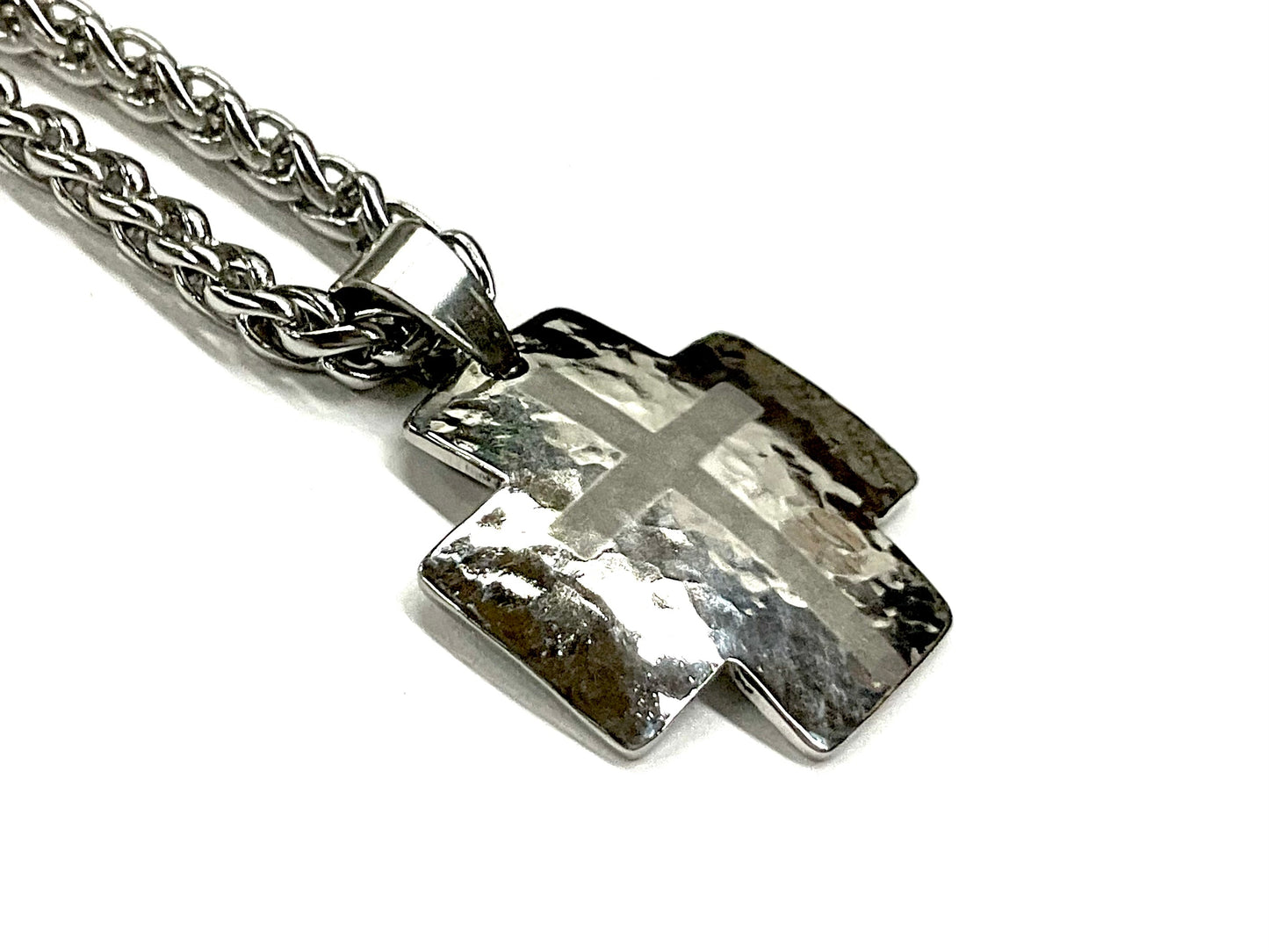 Iron cross necklace for men handmade custom silver waterproof pendant keel chain hand hammered