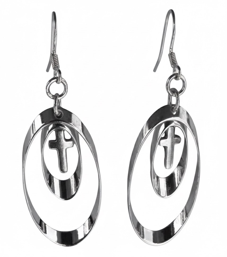 Sterling Silver 2 Hoop Dangle Earrings Drop Dangle for Woman Girls Cross Jesus Jewelry Jewellery
