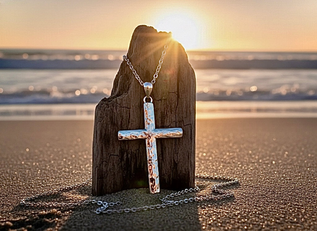 Solid sterling silver cross necklace hammered S925 custom pendant popular size women men girls boys man christian jewelry jewellery