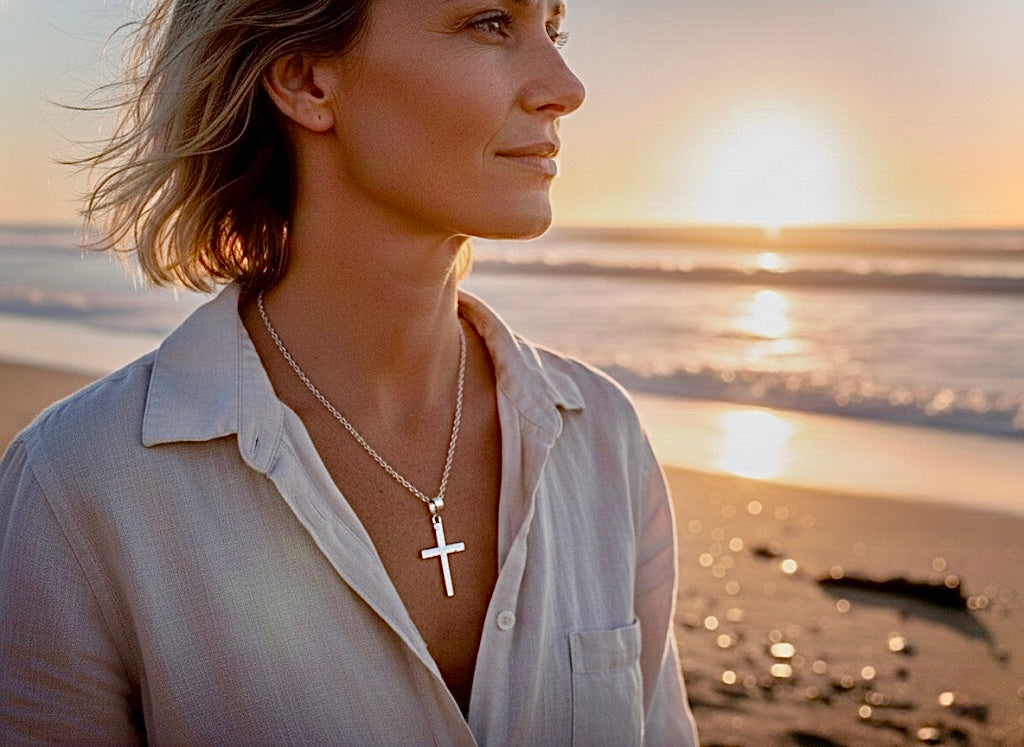 Solid sterling silver cross necklace hammered S925 custom pendant popular size women men girls boys man christian jewelry jewellery