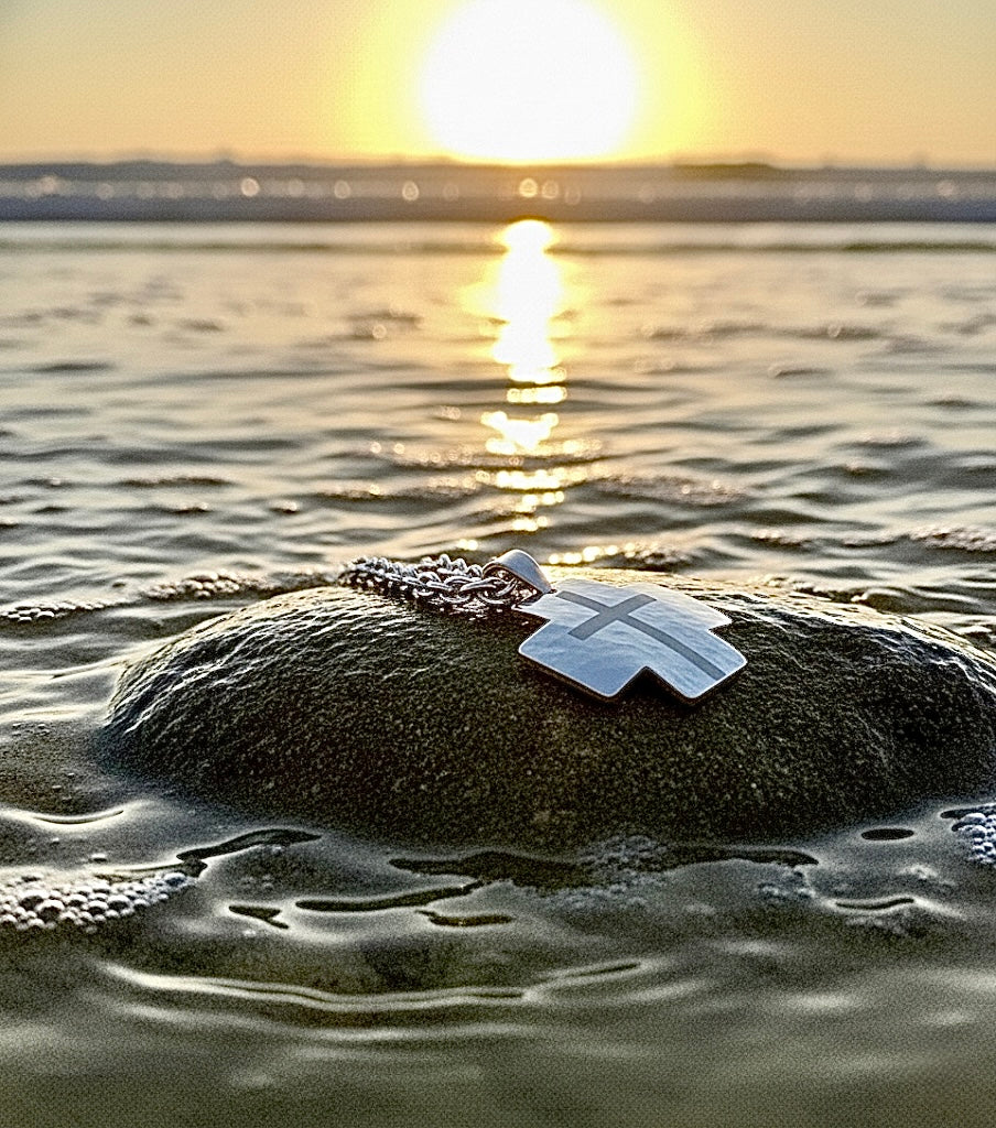 Iron cross necklace for men handmade custom silver waterproof pendant keel chain hand hammered