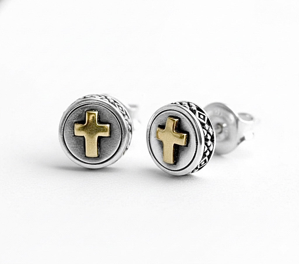 Dainty Solid Sterling Silver Cross with Floral Sides S925 for Girls Women Silver Jesus Cross Post Wedding Jewelry Simple Christ