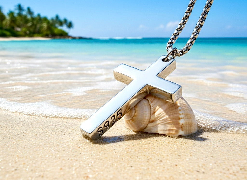 Solid sterling silver cross S925 stamp accent stainless steel necklace for men old world silver necklace cross super box chain for man jesus