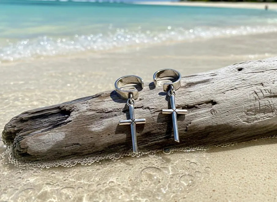 Cartilage No Pierce Cross Cuff Earring S925 Dangle Cross Arc Ear Cuff Wrap Solid Sterling Silver Hypoallergenic