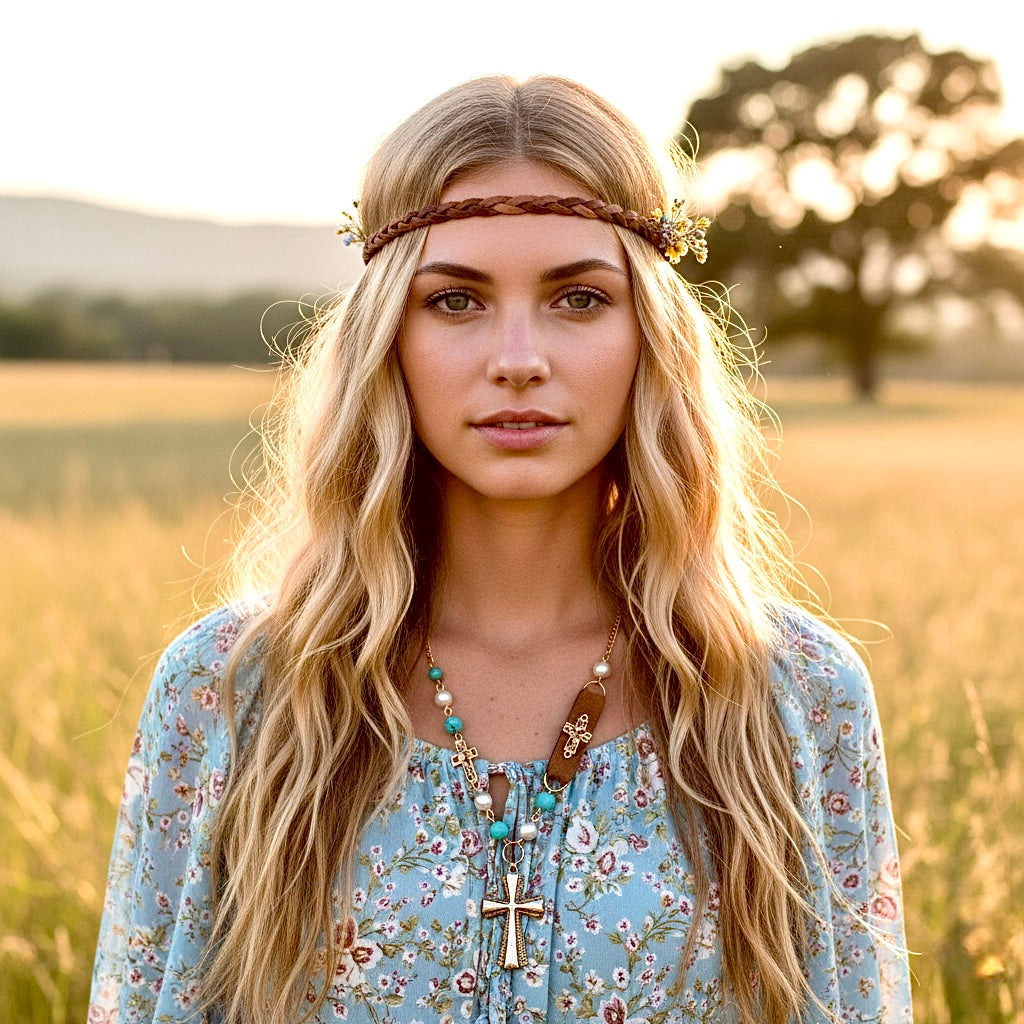 White and Blue Boho Cross Necklace Hammered Finish Multi Color Bohemian Bead Charms Woman Jewelry jewellery