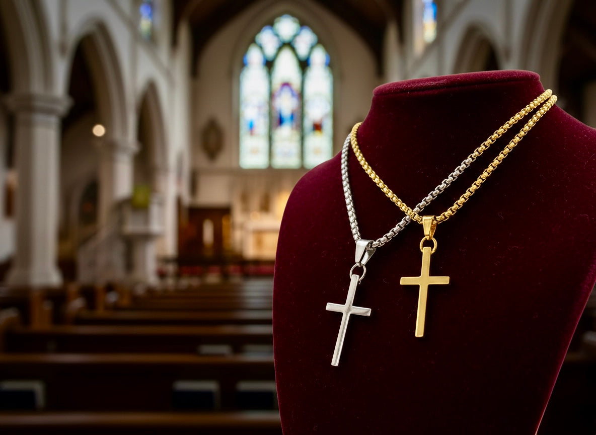 Small Slender Sleek Silver Cross Chain for Men Women Necklace Waterproof Hypoallergenic Stainless Steel Girls Boy Jesus