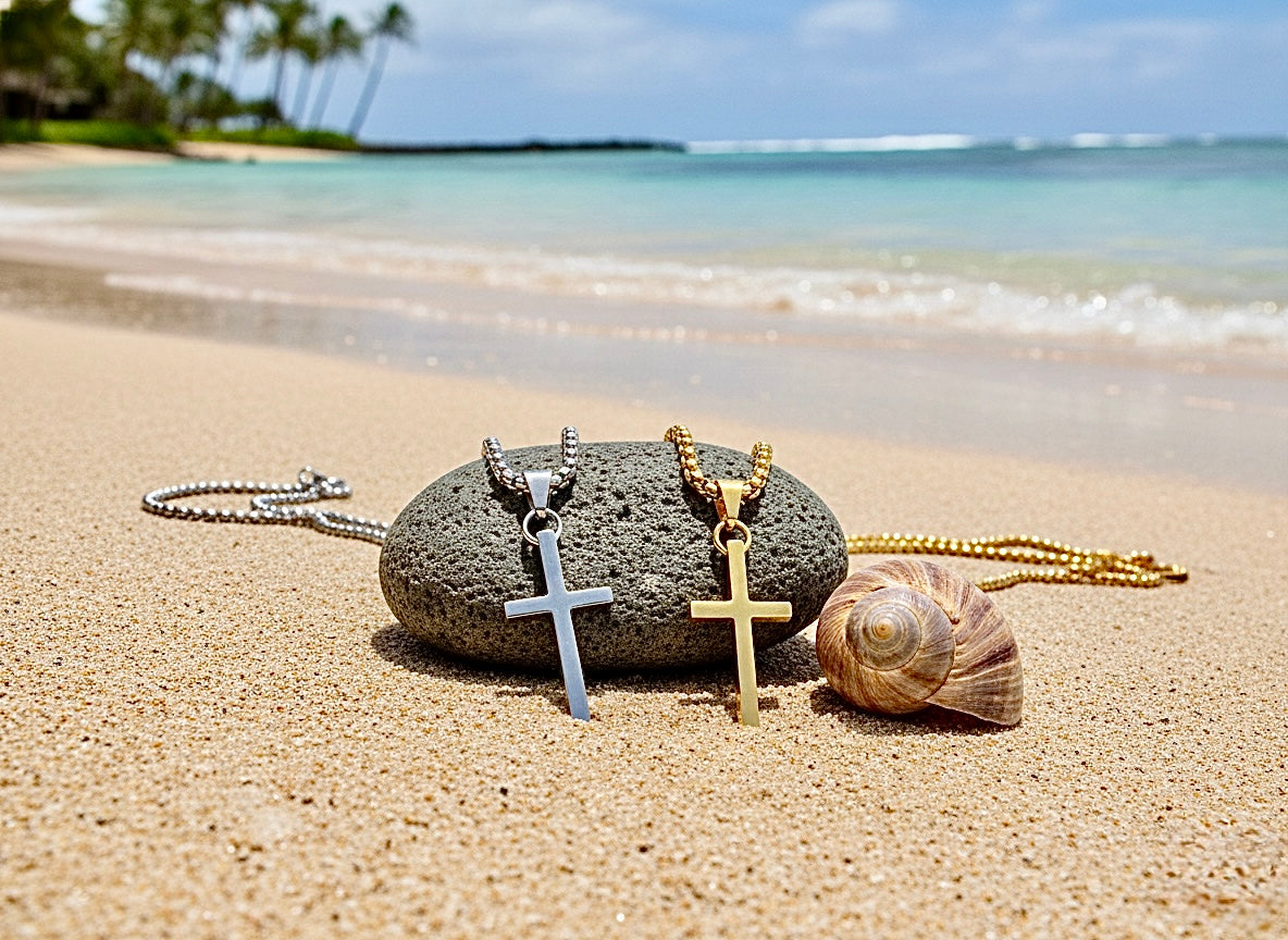 Small Slender Sleek Silver Cross Chain for Men Women Necklace Waterproof Hypoallergenic Stainless Steel Girls Boy Jesus