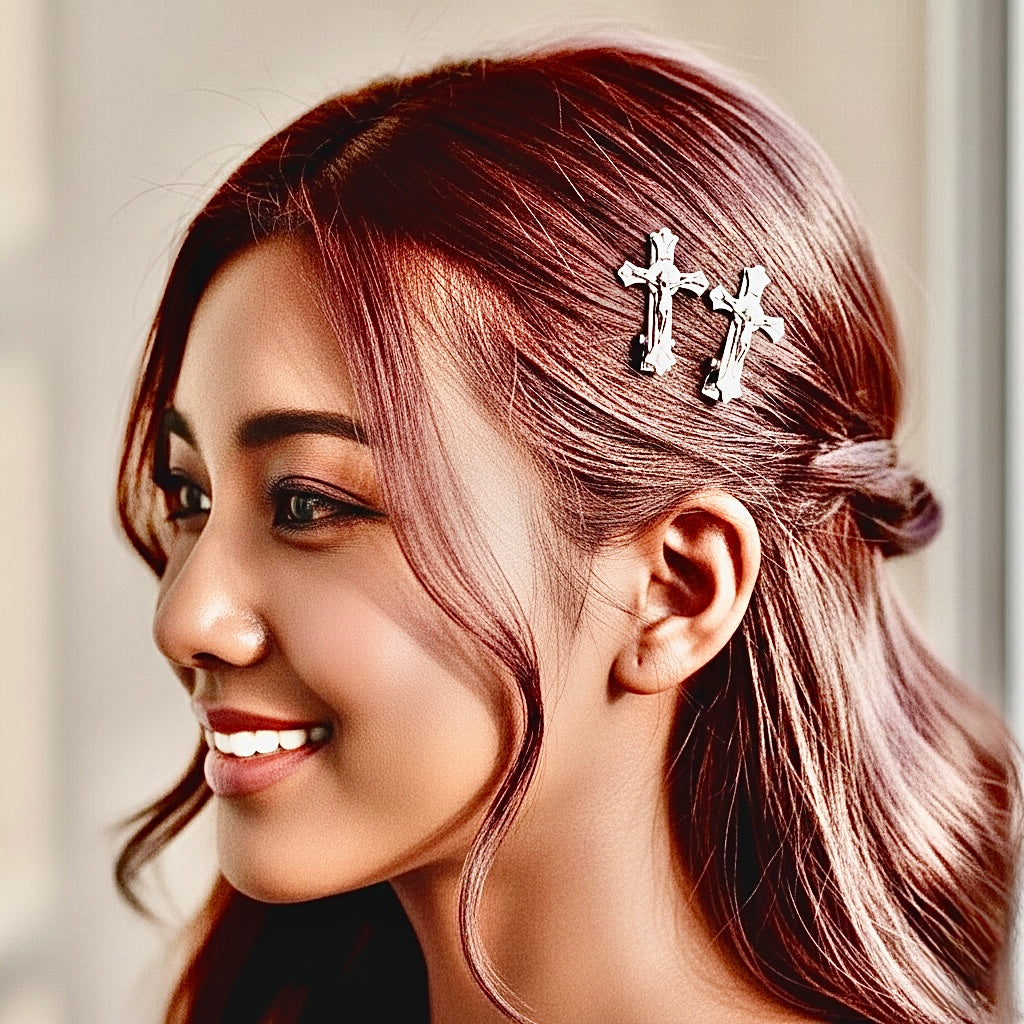 cross crucifix hair clips mini clip barrettes vintage silver crosses hairpin jewelry hairstyles accessories jewellery