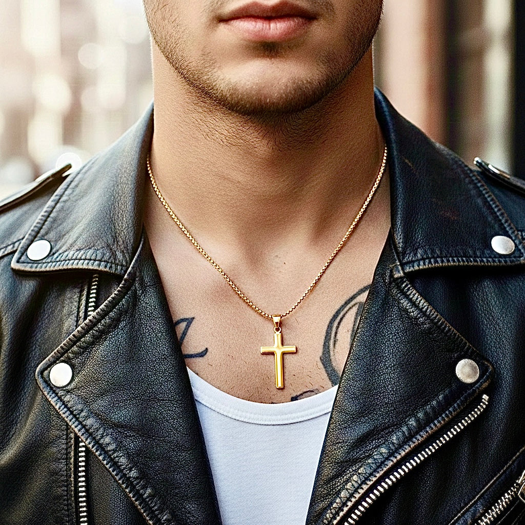Sleek Silver Gold Cross Necklace for Men Women Waterproof Hypoallergenic Stainless Steel Girls Boy Jesus Hope Jewelry Christian Jewellery
