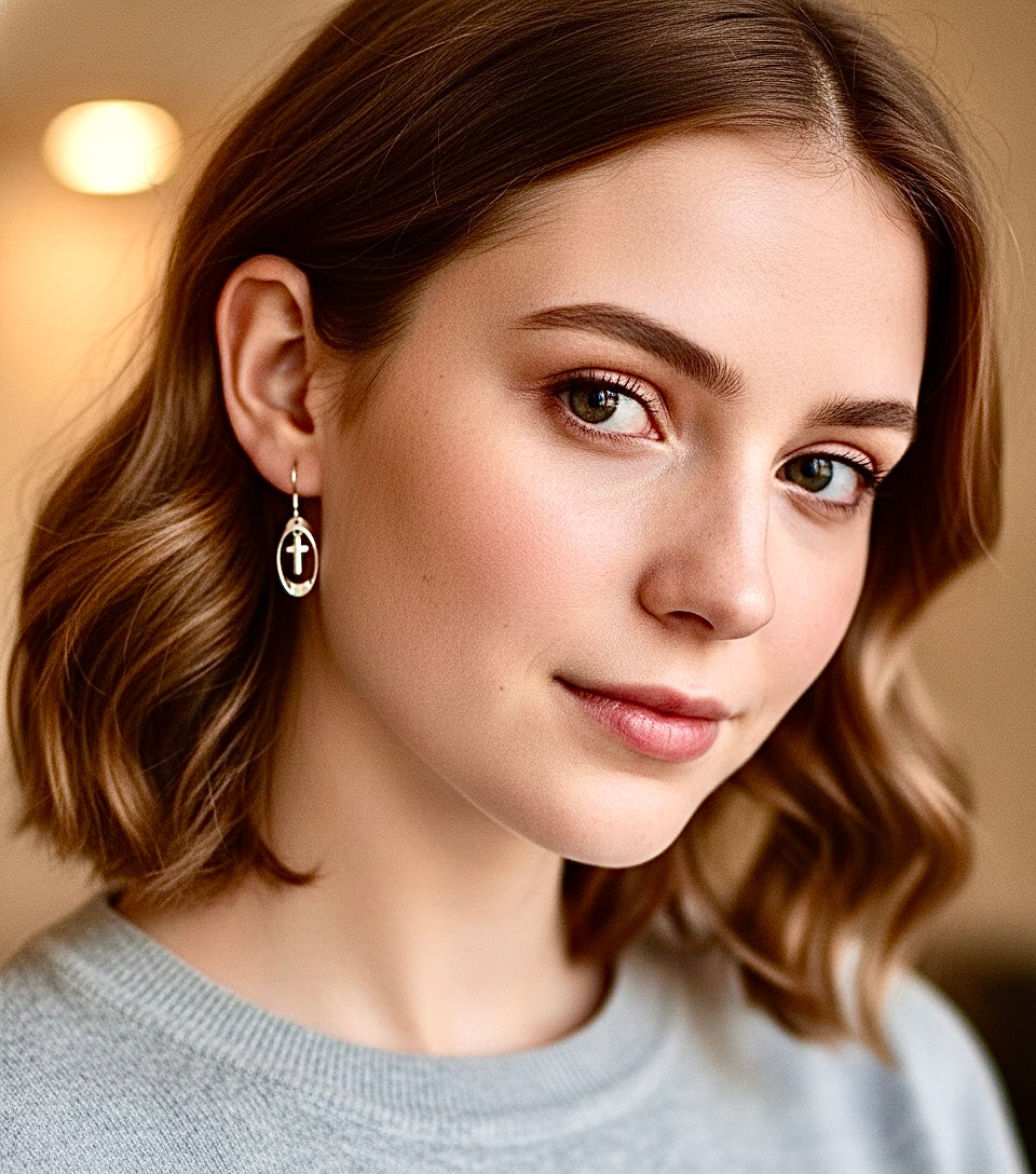 Tiny Silver Cross Earrings Hoop Small Drop Dangle Womans Girls Christian Jewelry Jewellery