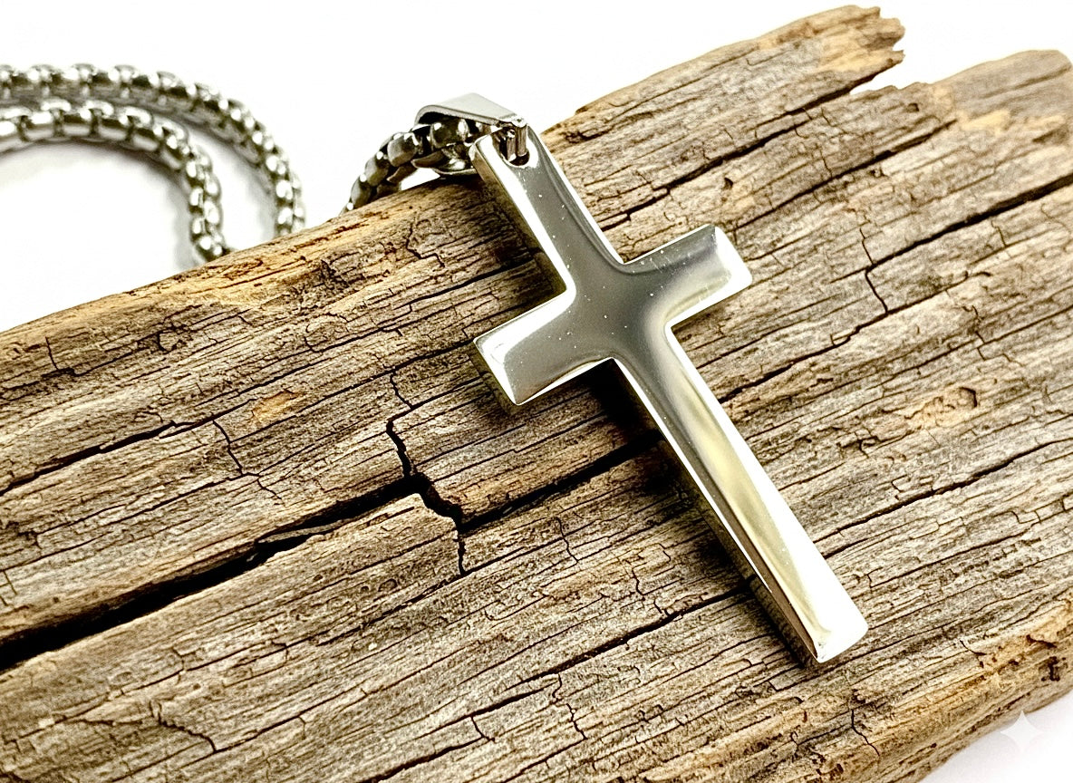 Sleek Simple Silver Cross Necklace for Men Women Waterproof Hypoallergenic Stainless Steel Girls Boy Jesus Jewelry