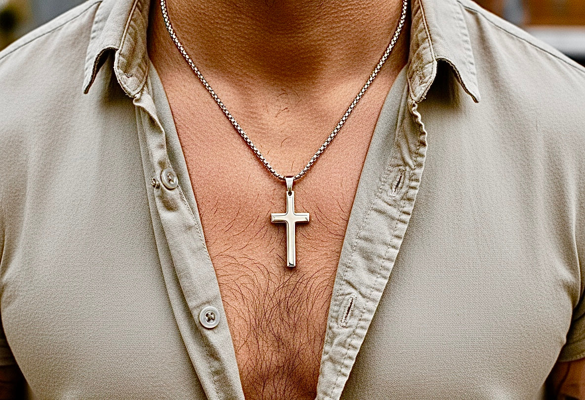 Sleek Simple Silver Cross Necklace for Men Women Waterproof Hypoallergenic Stainless Steel Girls Boy Jesus Jewelry