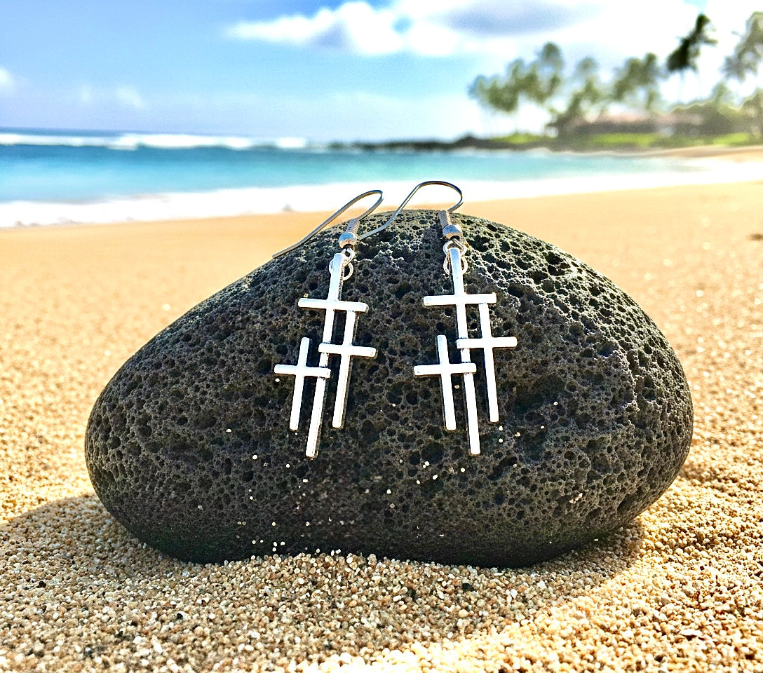 3 crosses earrings silver triple cross vintage style for women