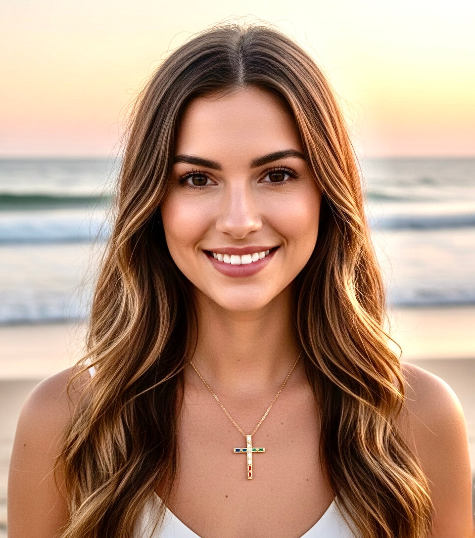 Gold Multi Color CZ Cross Necklace Weddings Bridesmaid Pendant Rainbow Crosses for Women Girls jewellery jewelry