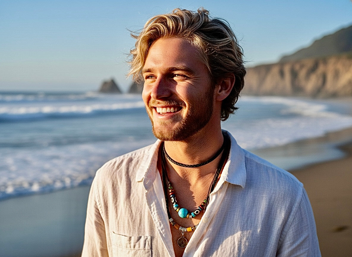 Solid Brass Cross Crucifix Necklace Boho 2 Strand Leather choker Bohemian Wood Bead Pendant Necklace Men Women Christian Jewelry