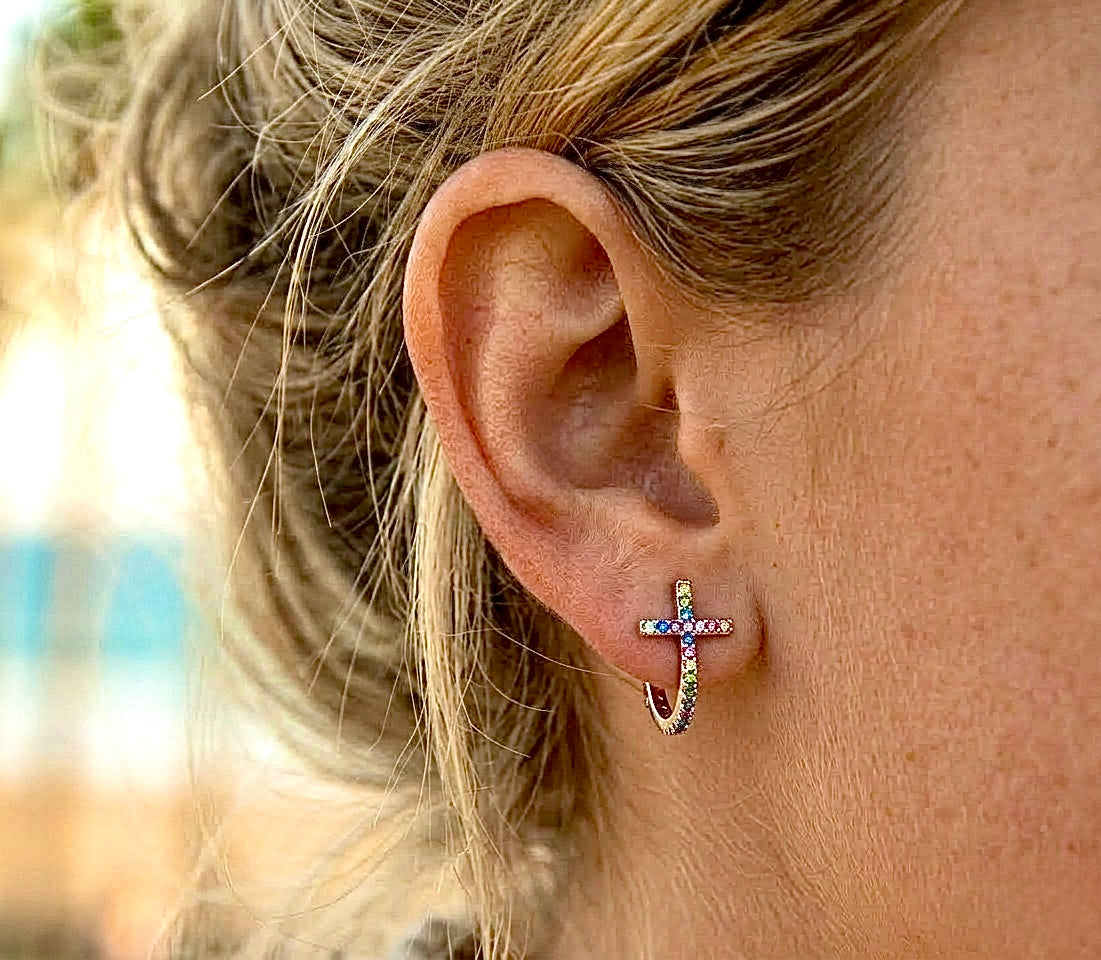 Dainty Gold Silver Cross Cuff with Colorful Stones for Weddings or Bridesmaids