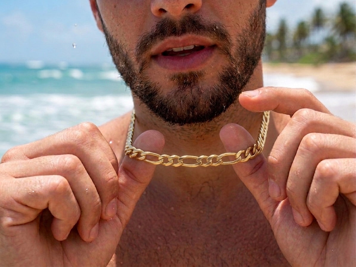 Set - Bracelet and necklace curb chain set silver or gold stainless steel waterproof jewelry for man boy christian jewelry jewellery