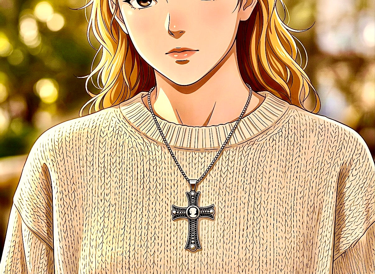 925 Mother of Pearl Cameo Cross Necklace Pure Solid Sterling Silver Carved Inlay Accent for Man Women Old World Box Chain Catholic Jesus