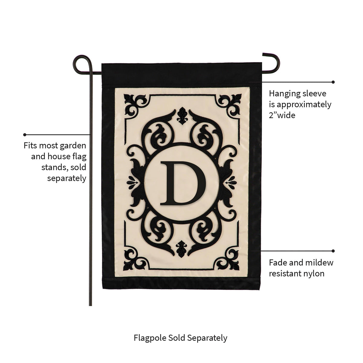 Cambridge Monogram Garden Applique Flag, Letter D